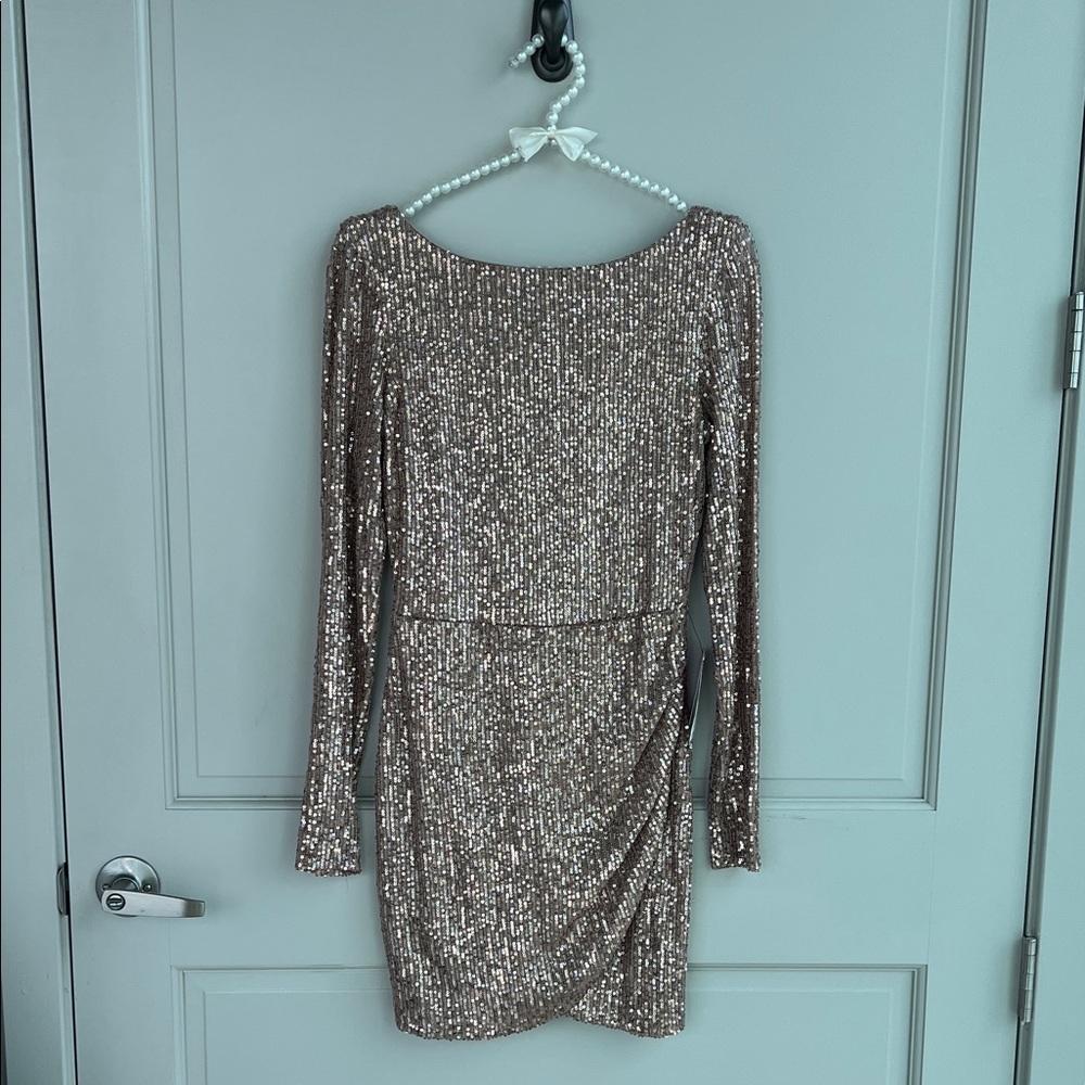 B Darlin Gold Sequin Long Sleeve Dress